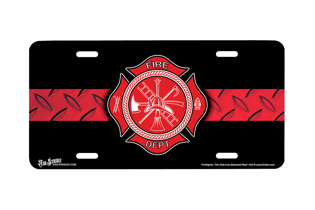 Thin Red Line With Badge Station Plate Firefighter Support Micro