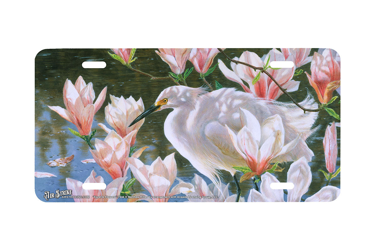 "Egret Flowers" - Decorative License Plate