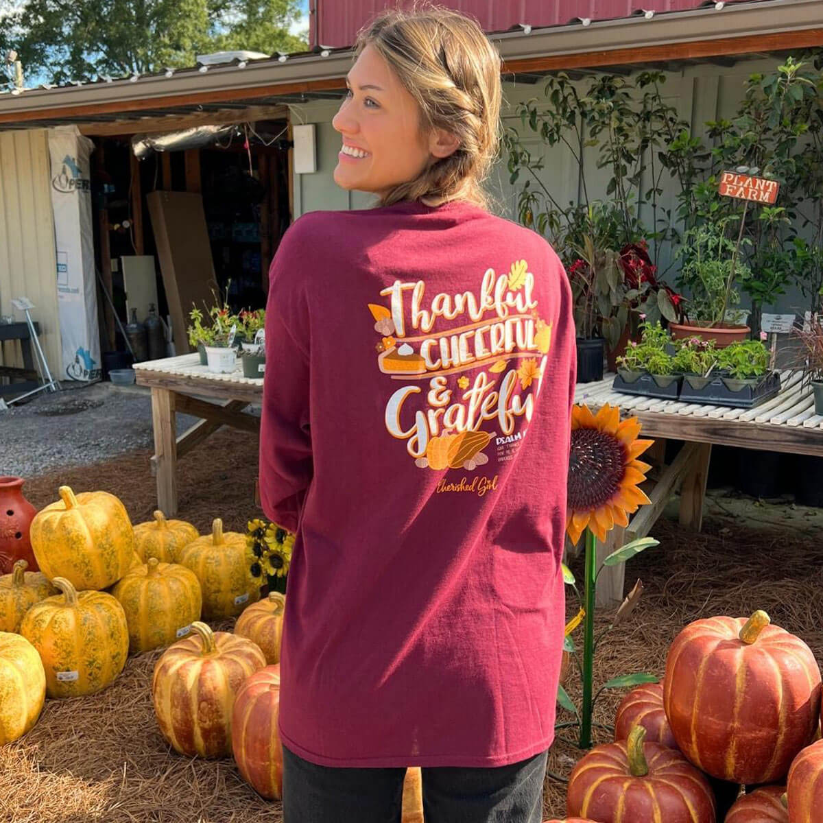 Cherished Girl Womens Long Sleeve T-Shirt Thankful Grateful