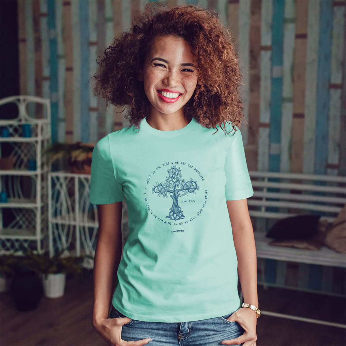 grace & truth Womens T-Shirt Cross John 15:5