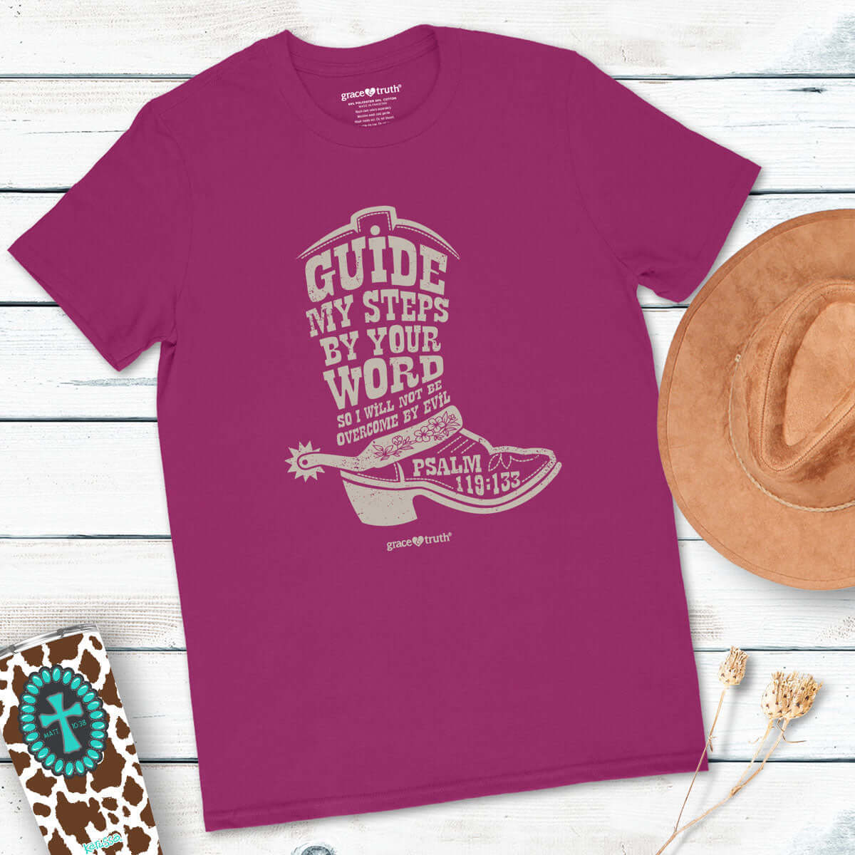 grace & truth Womens T-Shirt Cowboy Boot Guided By Bible