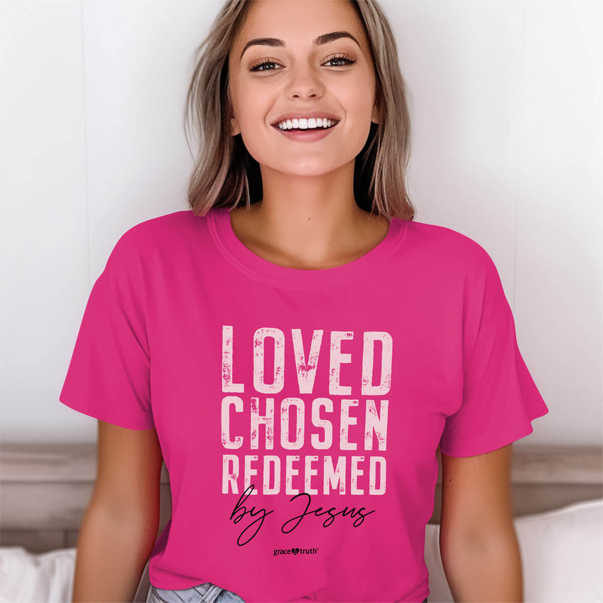 grace & truth Womens T-Shirt Redeemed By Jesus