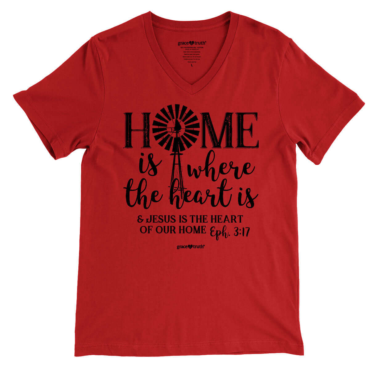 grace & truth Womens V-Neck T-Shirt Home Is Where The Heart Is