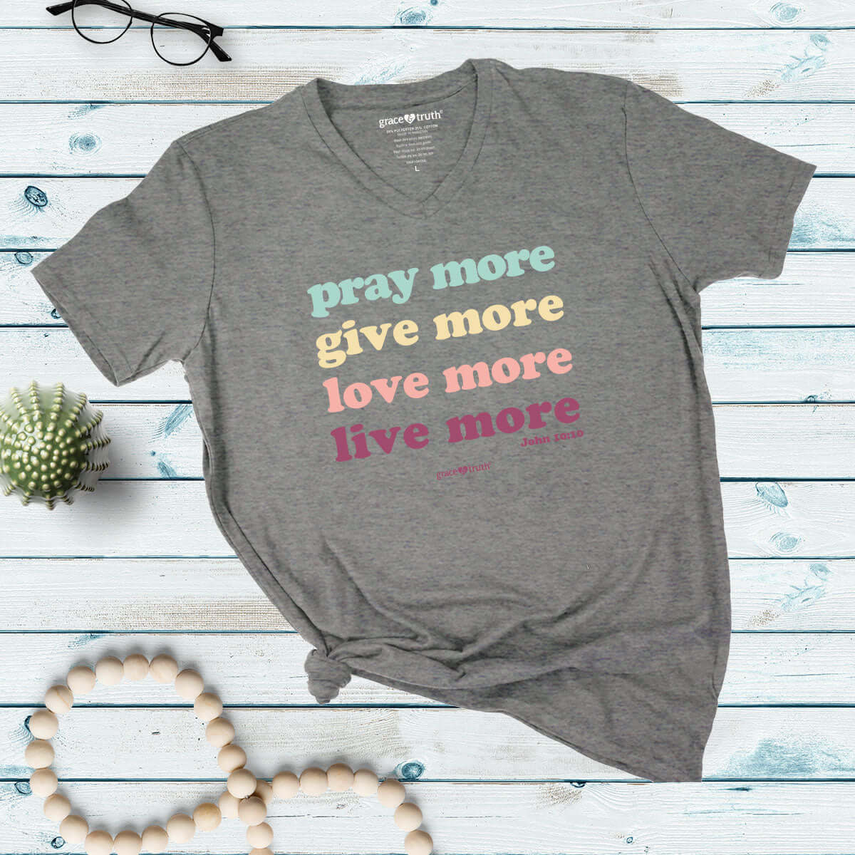 grace & truth Womens V-Neck T-Shirt Pray More