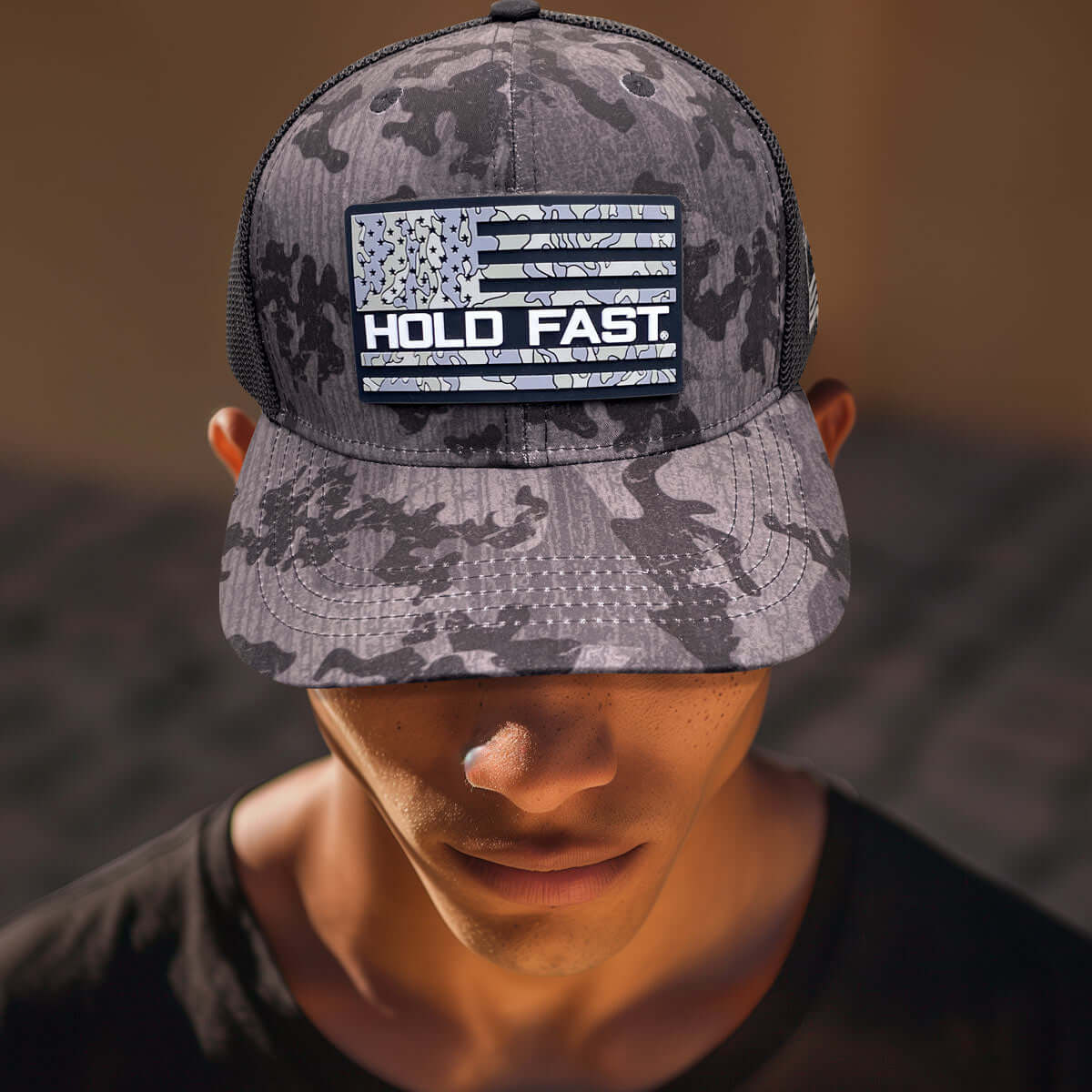 HOLD FAST Mens Cap Dark Grey Desert Camo