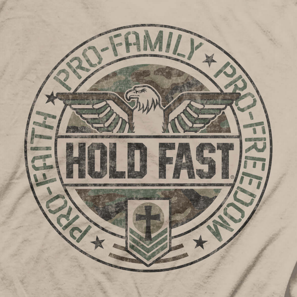 Hold Fast Mens T-Shirt Pro Faith Family Freedom Eagle