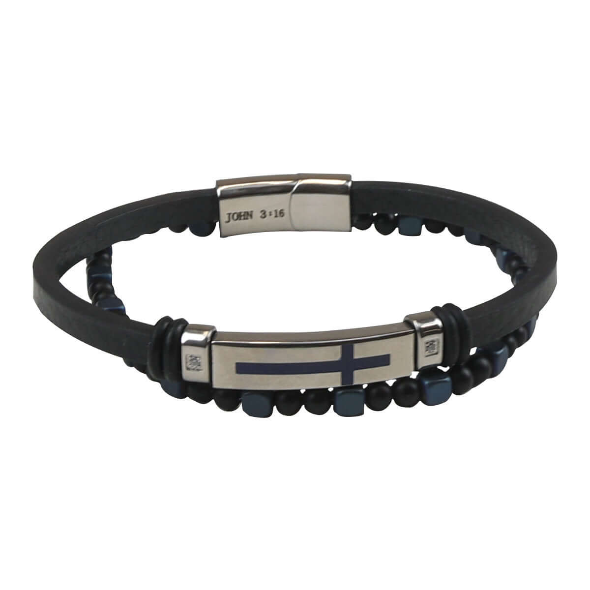 Kerusso Mens Bracelet Cross Bead Leather